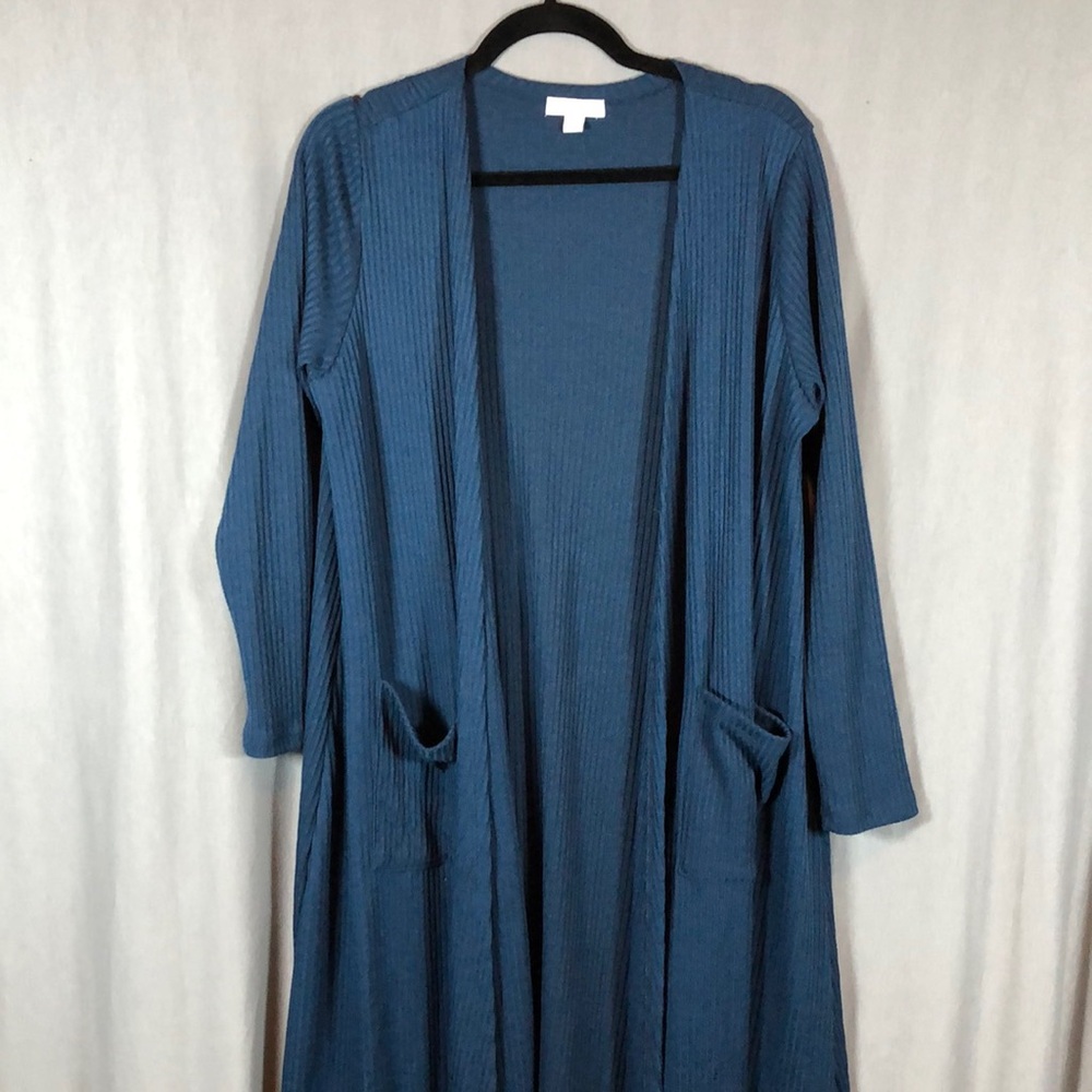 Lularoe Sarah Long Sleeve Ribbed Duster Jacket - Blue - Sz M